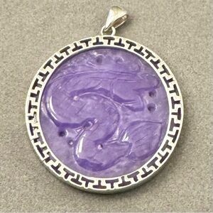 Sterling Silver & Dragon Etched Purple Stone Pendant